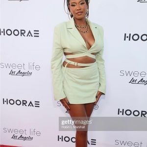 Mistress Rocks mint/sage green belted mini skirt. Worn once